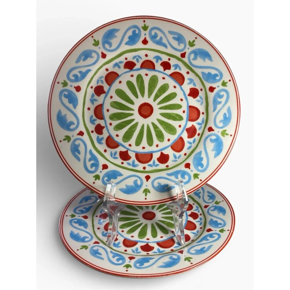 Dover & York Mediterranean Dinner Plates Set of 2 Colorful Spanish Ceramic